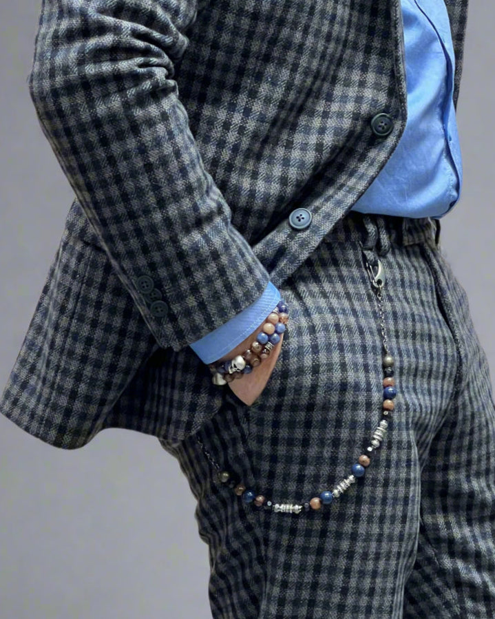 Bransoletka z Czaszką Niebiesko - Beżowa