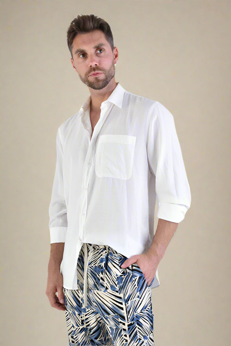 XM Koszula Lniana-Tencel Biała ALONG