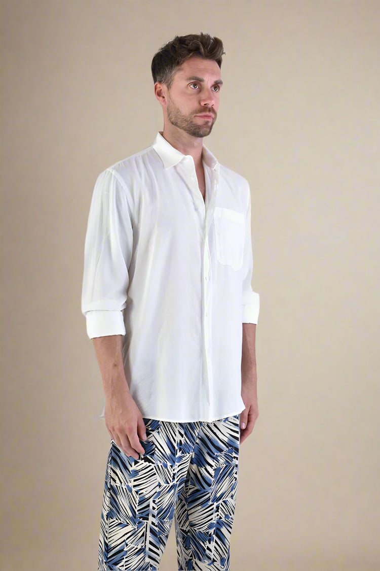 XM Koszula Lniana-Tencel Biała ALONG