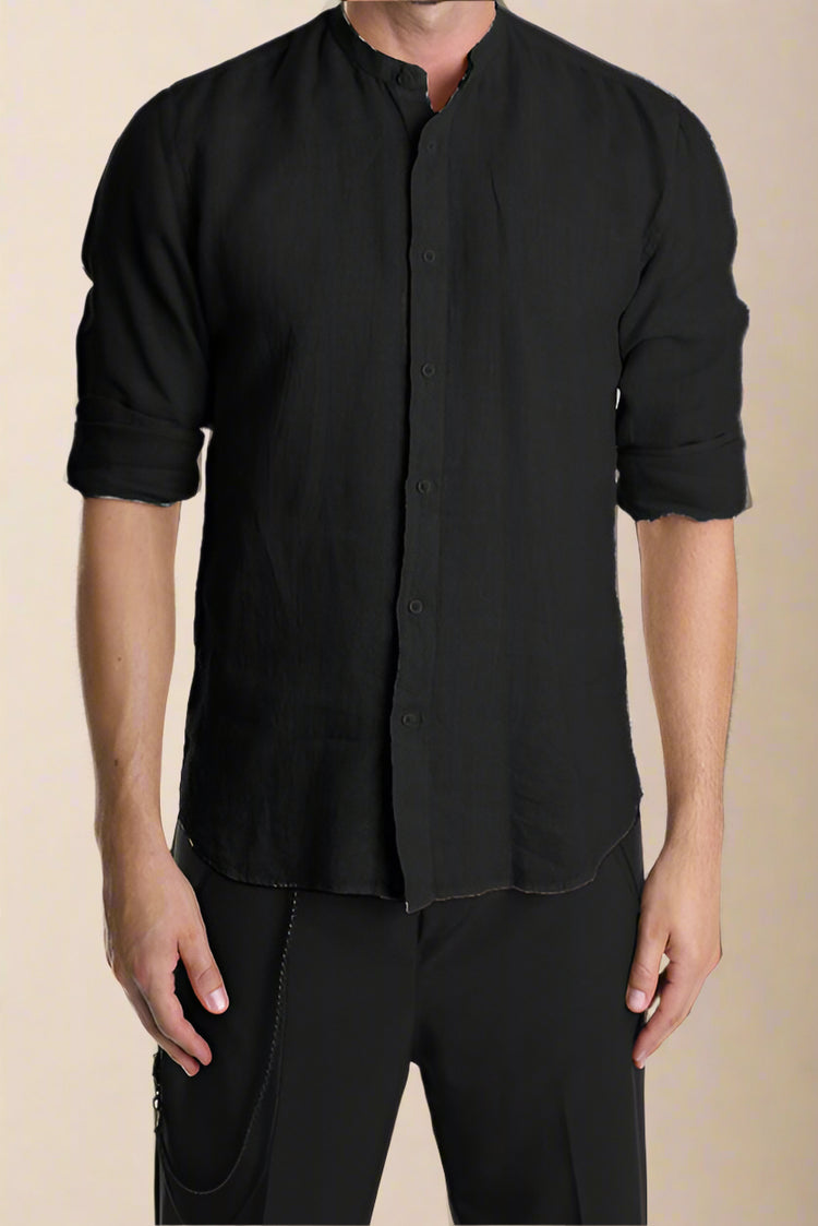 XM Koszula Czarna Lniana Korean ART091