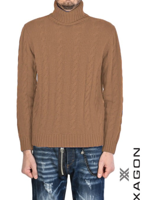 WEŁNIANY SWETER REGULAR FIT KAMELOWY J1071