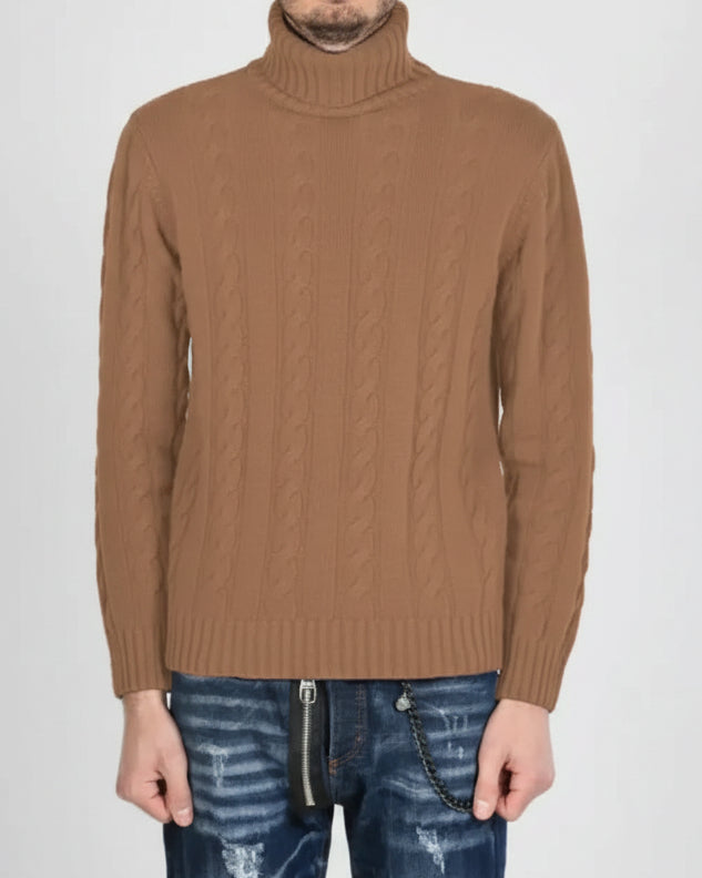 WEŁNIANY SWETER REGULAR FIT BRĄZOWY 1068G XAGON