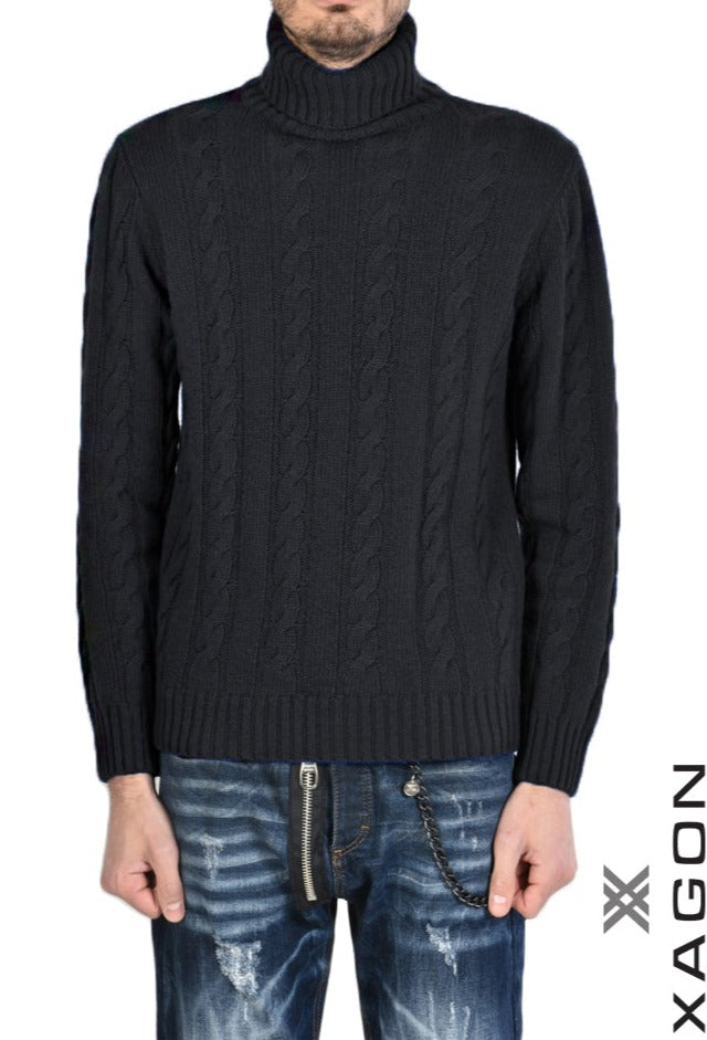 WEŁNIANY SWETER REGULAR FIT CZARNY