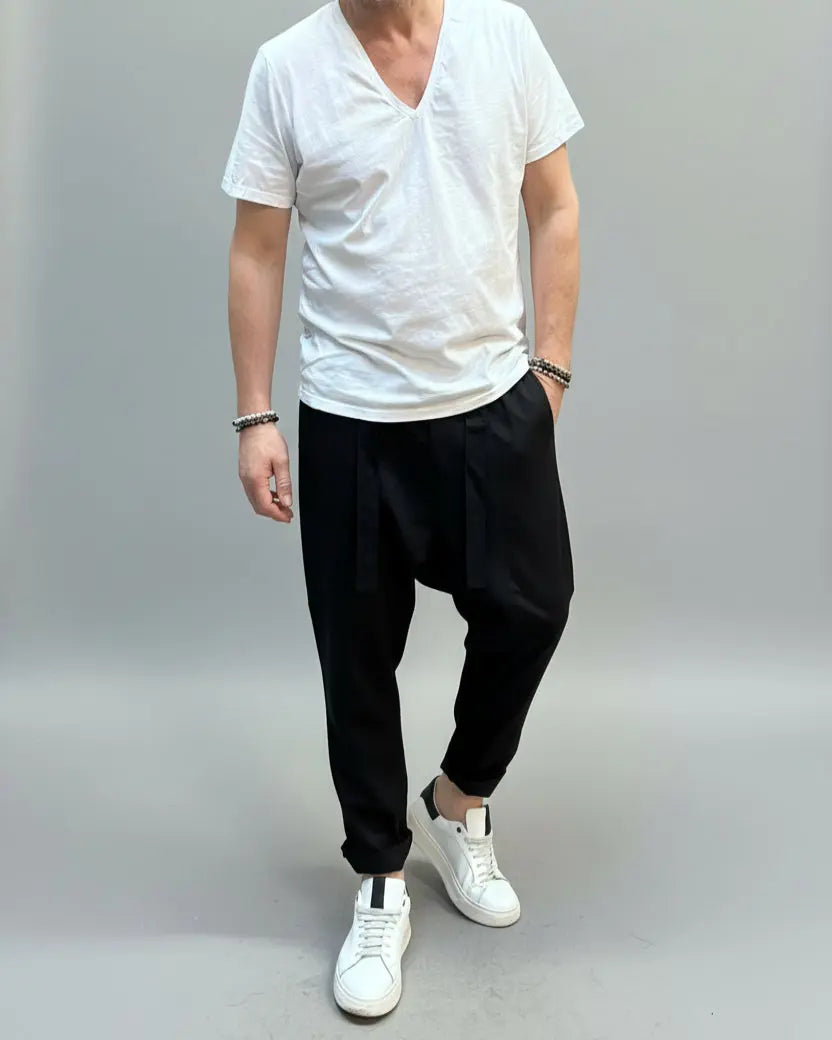 RB Spodnie Robbie Czarne Z Lnu Aosta SS25/52/55 REBEL