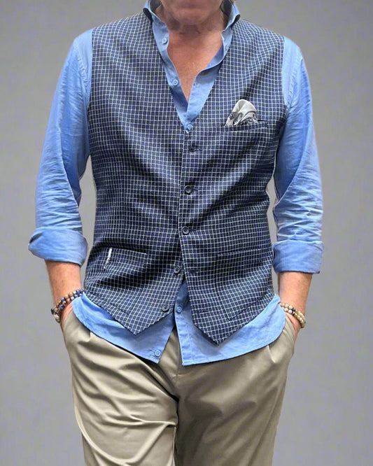 KAMIZELKA DEPP GRANATOWA W KRATĘ AW24/203