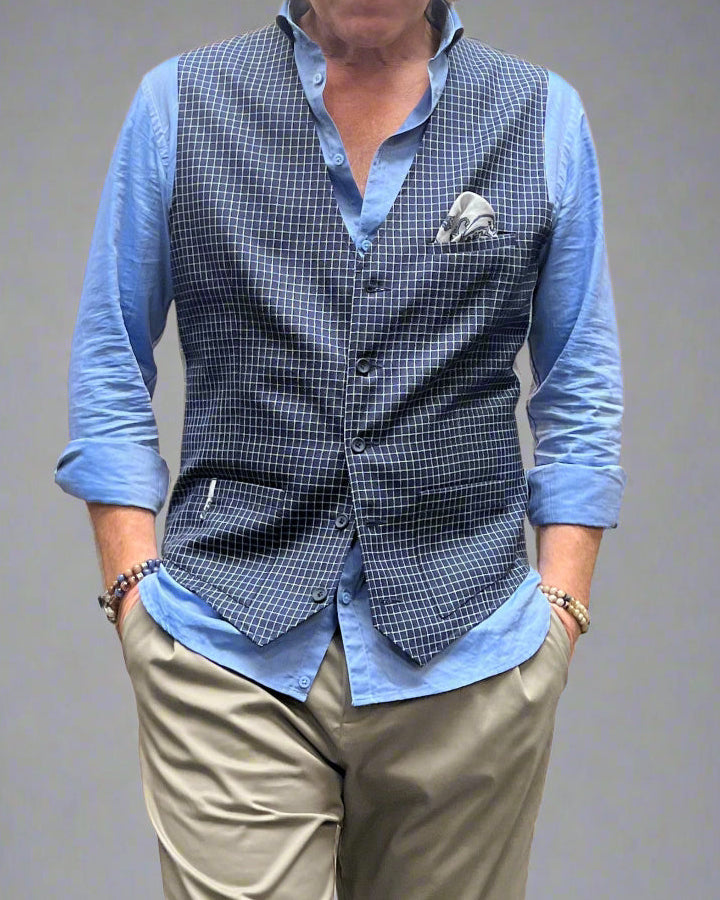 KAMIZELKA DEPP GRANATOWA W KRATĘ AW24/203