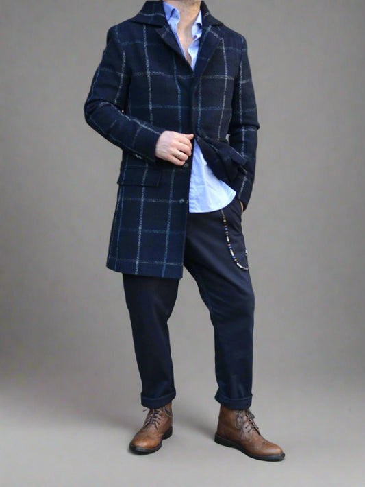 RD Płaszcz Hemingway Granatowy W Kratę AW21/6
