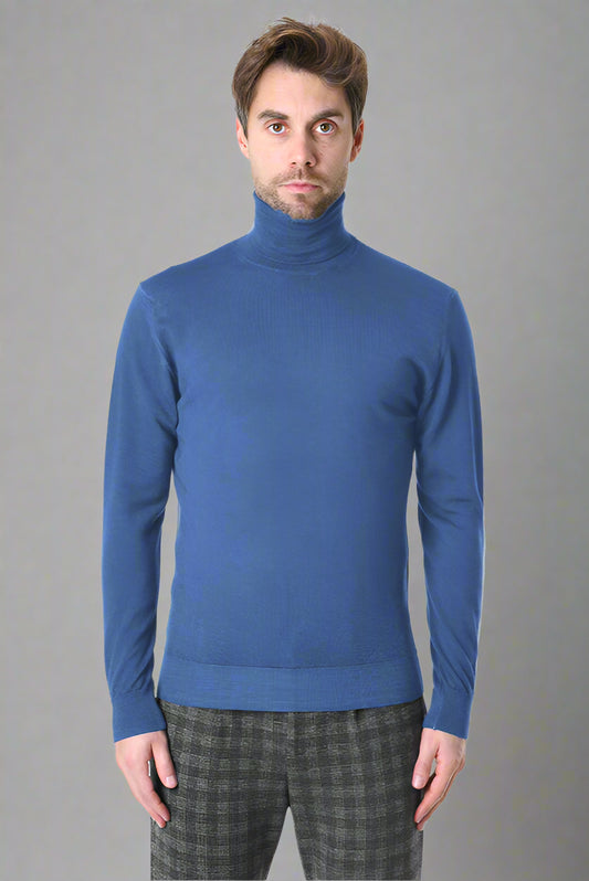 WEŁNIANY SWETER REGULAR FIT NIEBIESKI QDOLAC 100% MERINO